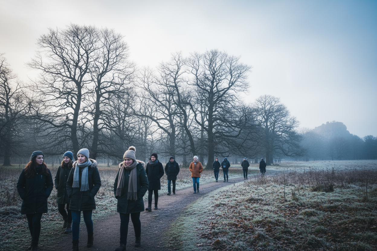 backgground image of people outside in the late fall or winter